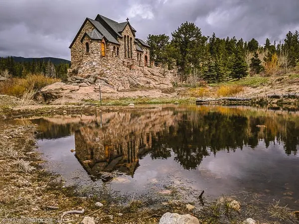 Landscape Reflections of Saint Malo Chapel on the Rock in Allenspark, Colorado
