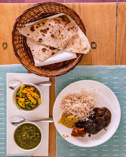 Avial, Coriander Chicken Curry, Roti, Buffet at Spice Village Thekkady in South India