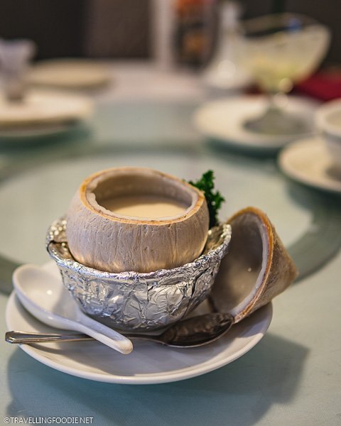 Whole Coconut with Almond Paste at Spring Court in Singapore
