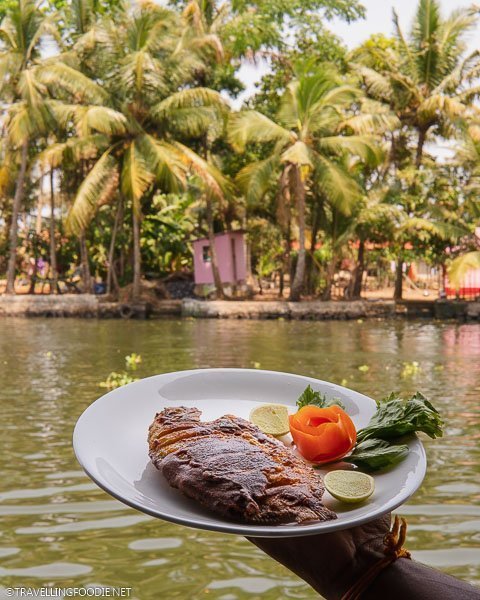 Holding Pearl Spot Fish with River View in Alleppey