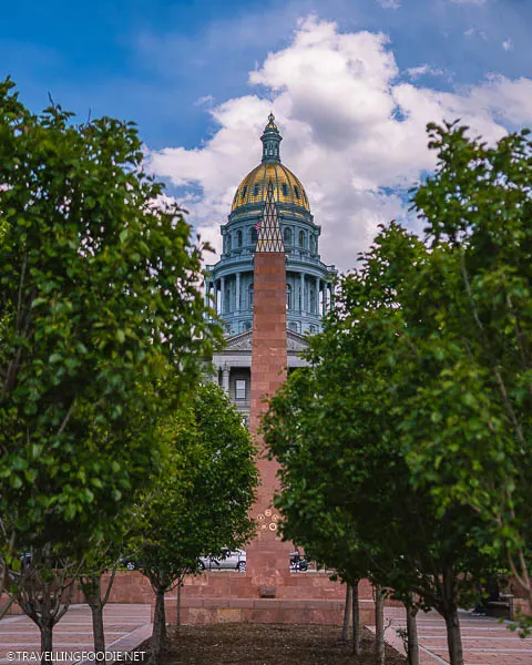 Centered Colorado State Capitol and Obelisk Monument in Denver