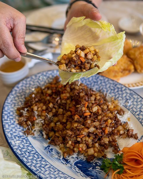 Assembling Minced Peking Duck Lettuce Wrap at Gloria Maris Shark's Fin Restaurant