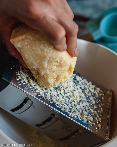 Grating Grana Padano Cheese on Medium Mixer Bowl