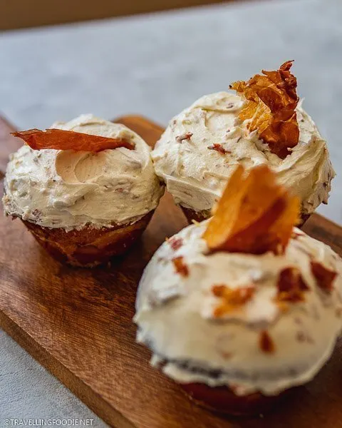 Three Savoury Prosciutto and Cheese Cupcakes with Buttercream