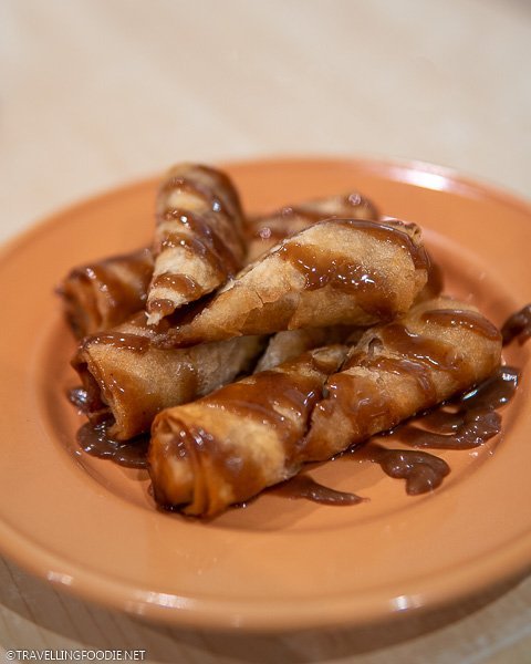 Fried Banana Lumpia with Chocnut Sauce at Sarsa Kitchen + Bar in Manila
