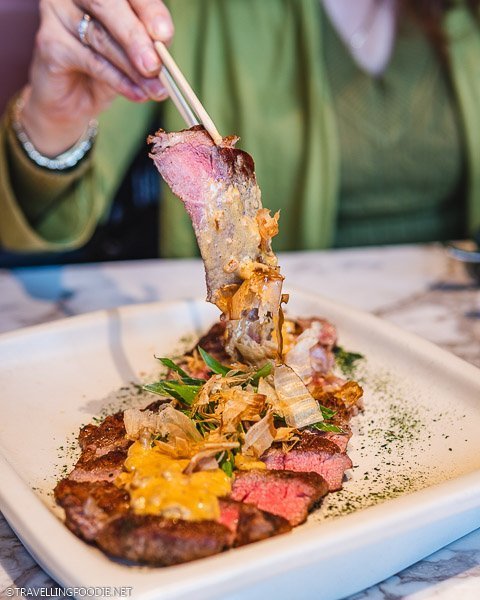 Lifting Supreme Sliced Ribeye Steak at Wonderbowl by Nagi in Manila