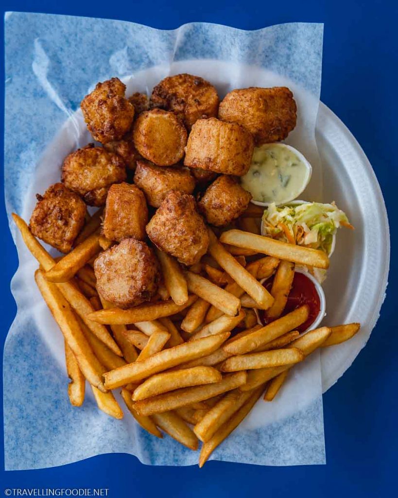 Fried Scallops and Fries at Ed's Take Out in Digby, Nova Scotia