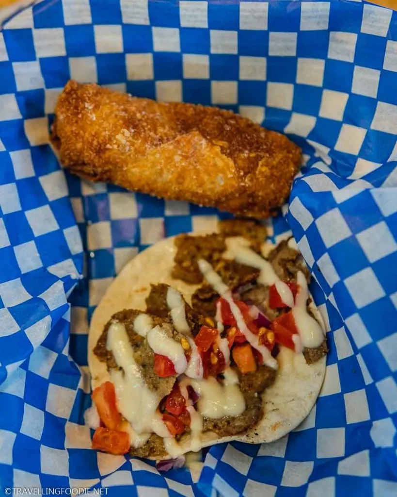 Donair Taco and Egg Roll from Heritage Kitchen Food Truck in Yarmouth, Nova Scotia