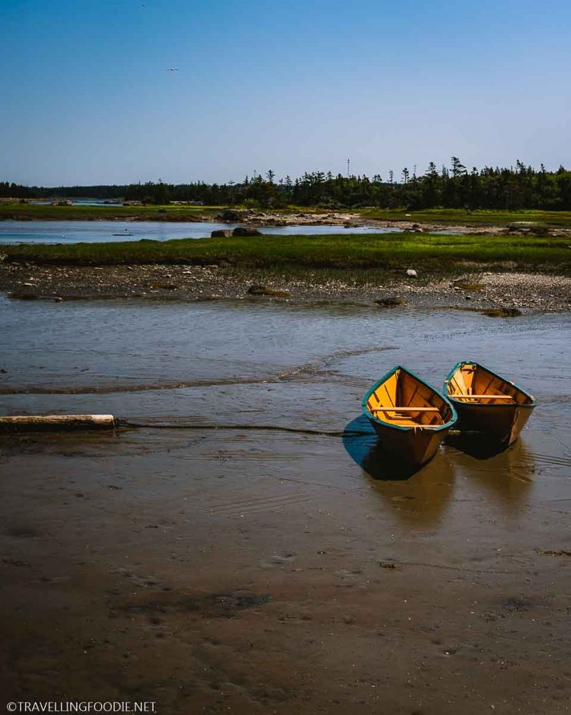 Acadian-made row boats at Le Village historique acadien de la Nouvelle-Écosse in Lower West Pubnico, Nova Scotia