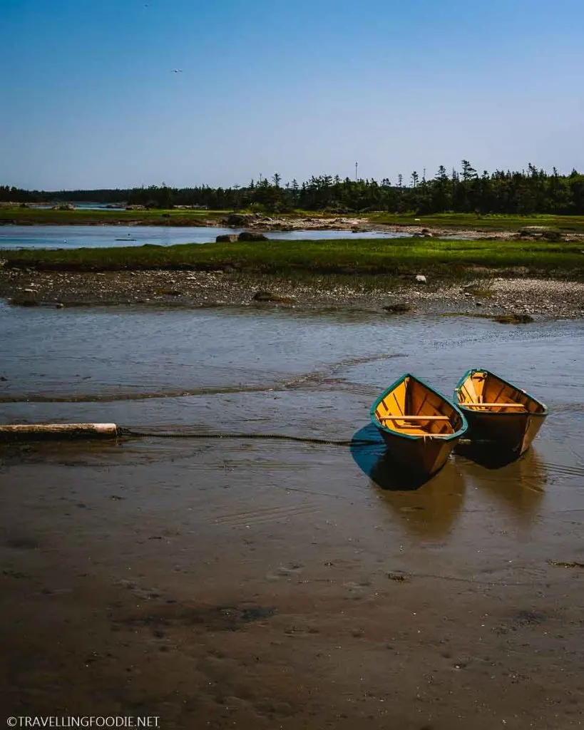Acadian-made row boats at Le Village historique acadien de la Nouvelle-Écosse in Lower West Pubnico, Nova Scotia