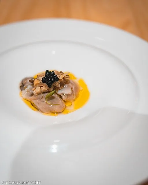 Oyster with Caviar at Frilu Restaurant Winter Tasting Menu 2019 in Toronto, Ontario