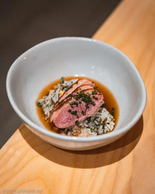 Charcoal Duck Breast, Furikake, Burnt Onion Course at Frilu Restaurant in Toronto, Ontario