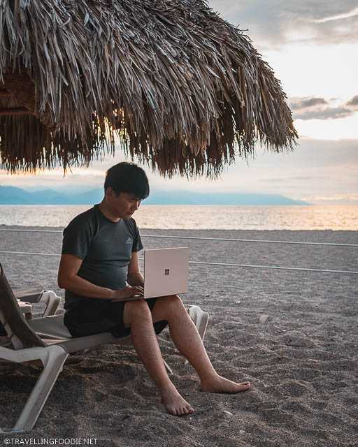 Travelling Foodie Raymond Cua using Microsoft Surface Laptop 3 on Sheraton Buganvilias Resort Cabana on Playa Camarones in Puerto Vallarta