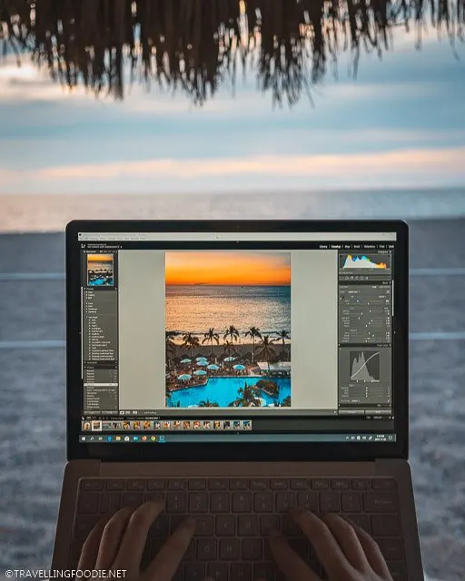 Working with Microsoft Surface Laptop 3 at Camarones Beach in Puerto Vallarta, Mexico