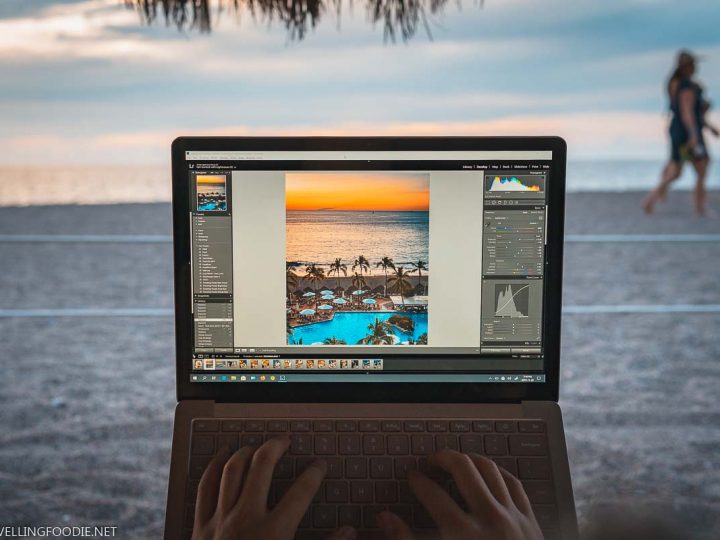 Editing photo on Microsoft Surface Laptop 3 on Playa Camarones Beach in Puerto Vallarta, Mexico