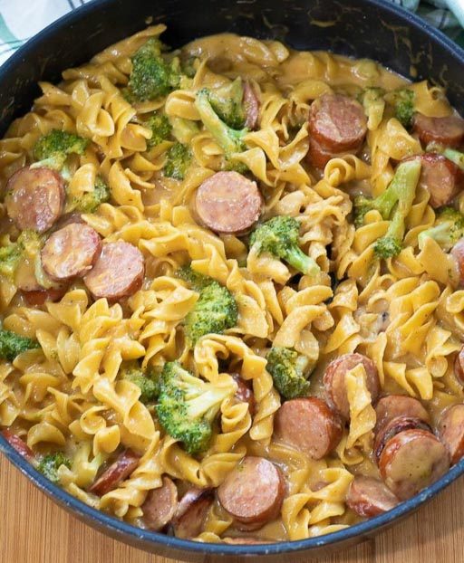 Cheesy Broccoli Sausage Pasta Skillet