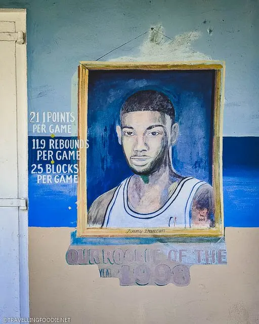 Tim Duncan Mural outside Harvey's Restaurant in Christianstead, St. Croix, US Virgin Islands