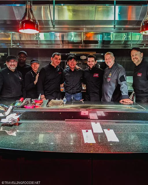 Christophe Bellanca, Raymond Cua, Stephane Galibert and Jean-Pierre Curtat in the kitchen of L'Atelier de Joel Robuchon in Casino de Montreal