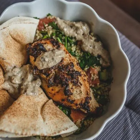Chicken Breast with dollop of Baba Ganoush on top