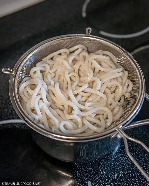 Cooked Udon Noodles on top of the pot