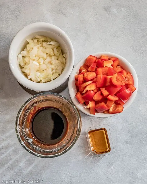 Diced Onions, Diced Tomatoes, Soy Sauce and Honey