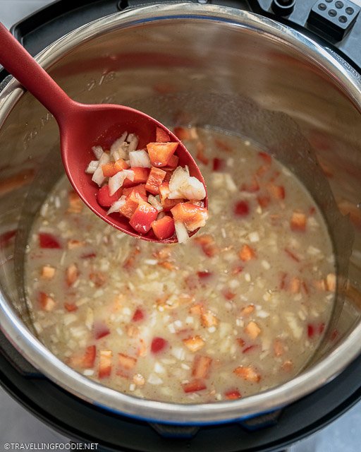 Chopped Tomato and Onions on Ladle