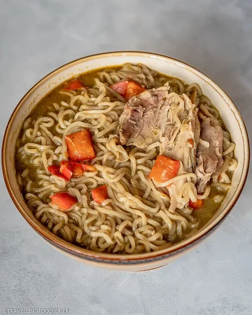 Thai Green Curry Chicken Noodle Soup in Bowl