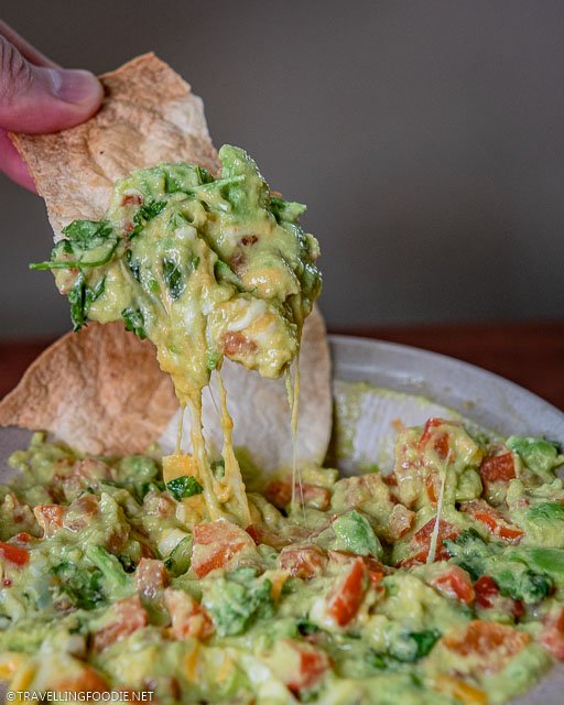 Game Day Guacamole on Toasted Tortilla with Cheese Pull