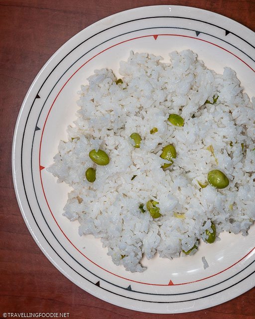 Instant Pot Edamame Green Onion Rice on a Plate