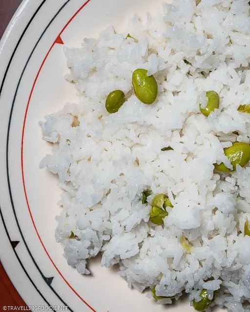 Instant Pot Jasmine Rice with Edamame and Green Onions on a Plate