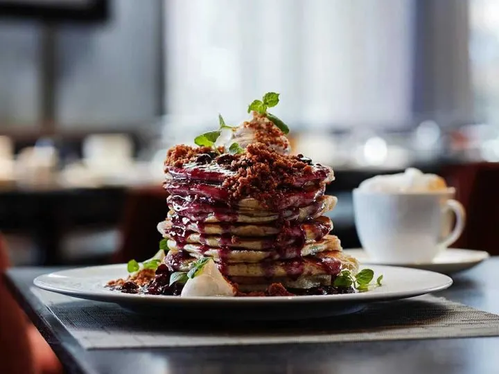 ONE Restaurant Blueberry Buttermilk Pancakes in Yorkville, Toronto