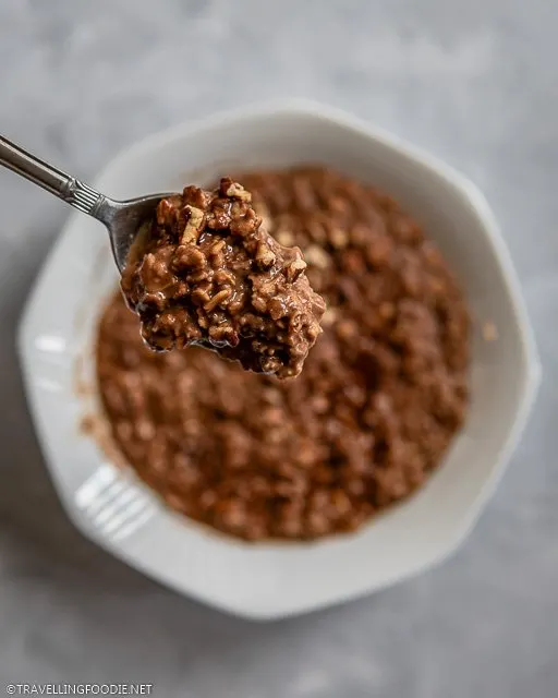Homemade Chocolate Oatmeal in a spoon