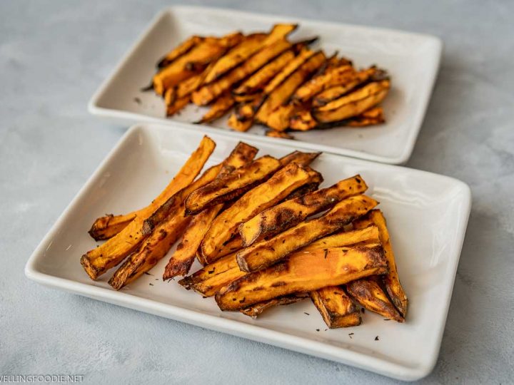 Two Plates of Air Fryer Sweet Potato Fries
