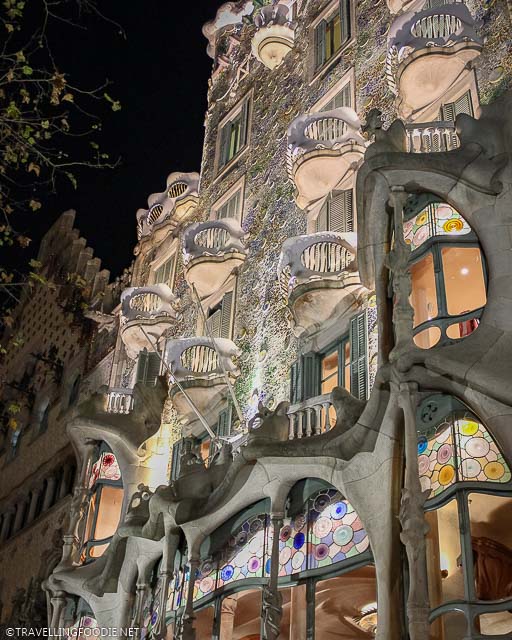 Exterior Facade of Casa Batllo at night time