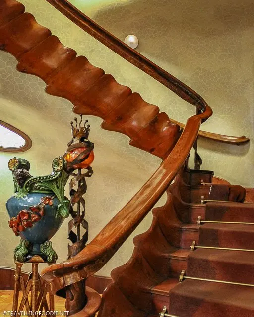 Wooden dragon staircase at Casa Batllo by Antoni Gaudi