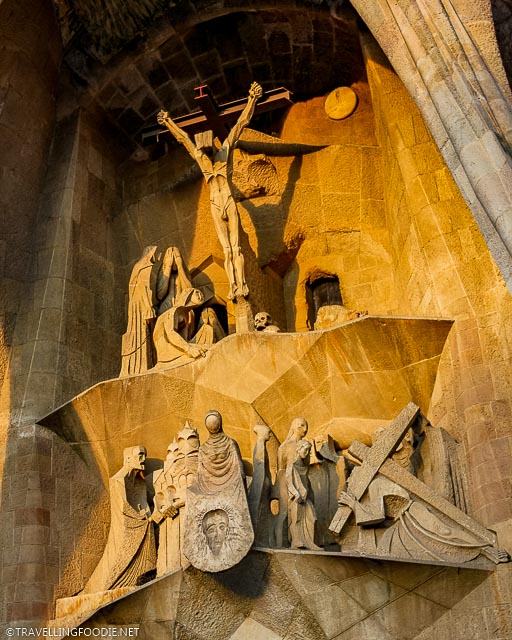 Close-up of La Sagrada Familia's Passion Facade in Barcelona, Spain