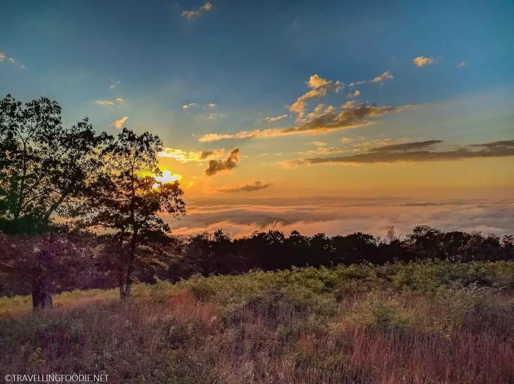 Sunset among the clouds at Shenandoah National Park, Virginia in Fall