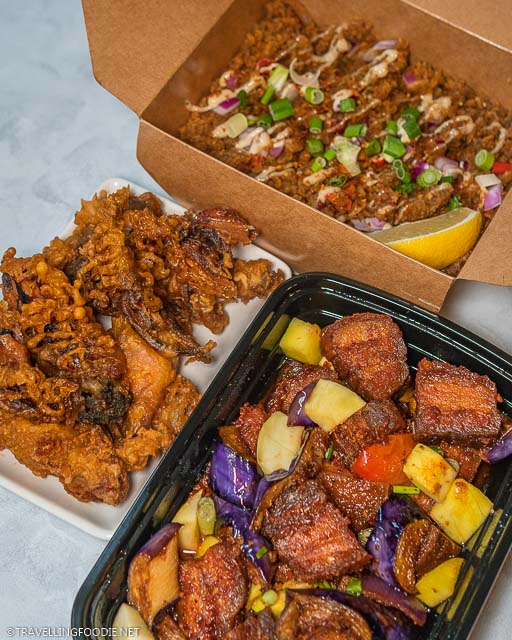 Chicken Skin Sisig, Pork Belly Shrimp Paste and Fried Whole Baby Squid from Casa Manila in Toronto, Ontario