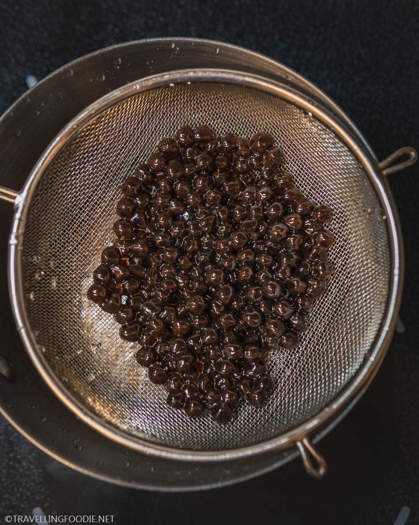 Cooked Tapioca Pearls on strainer