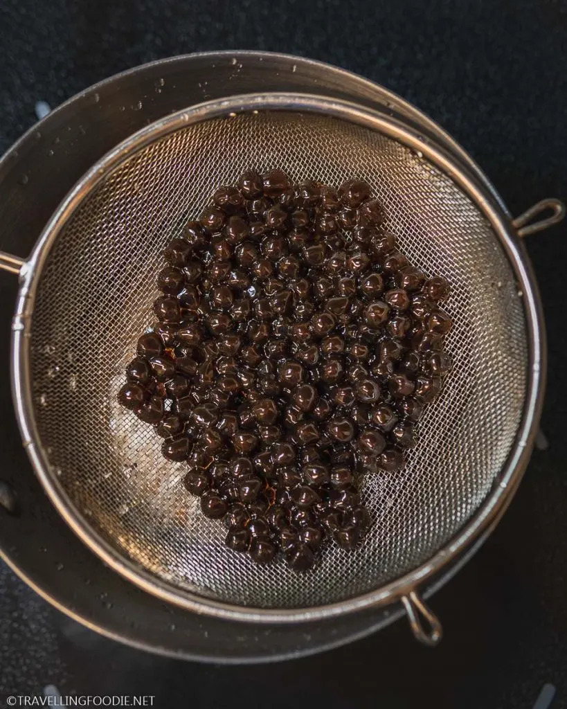Cooked Tapioca Pearls on strainer