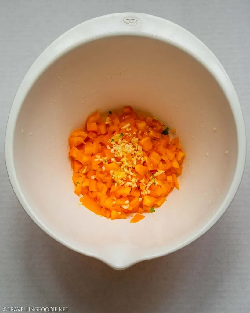 Sweet Bell Pepper with Lemon Zest and Minced Garlic