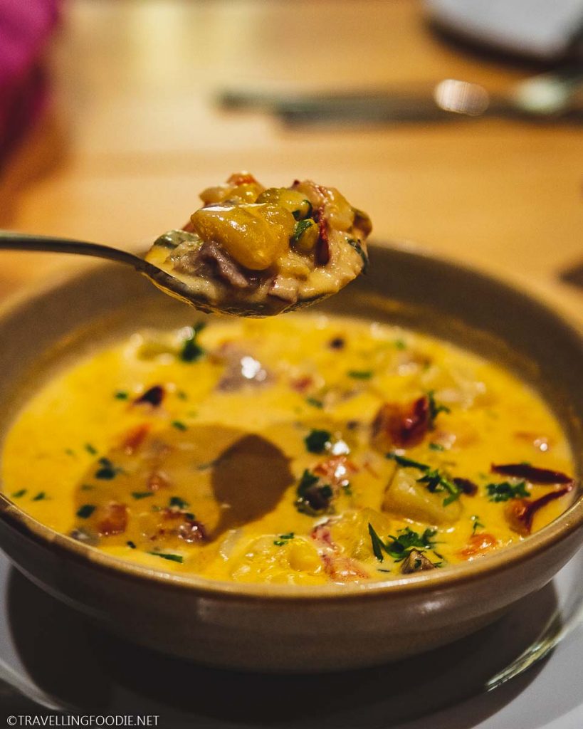Lobster and Corn Chowder at Elliott's Dining Room in White Point Resort in Hunts Point, Nova Scotia
