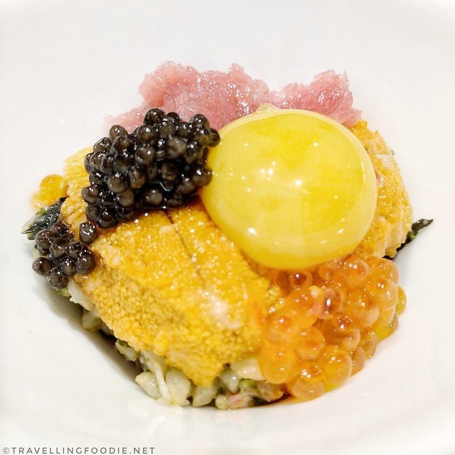Brown rice mixied with sashimi