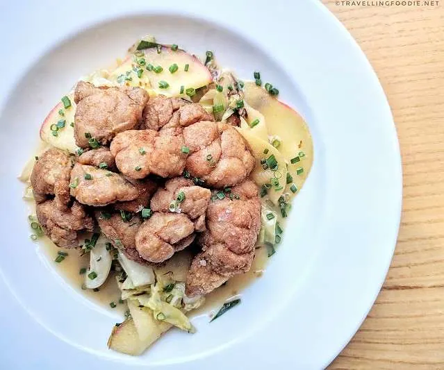 Top-down shot of Sweetbreads at Brothers Toronto