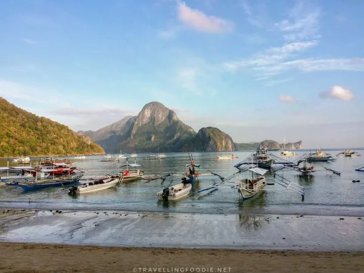 El Nido, Palawan main island with rows of bangka boats