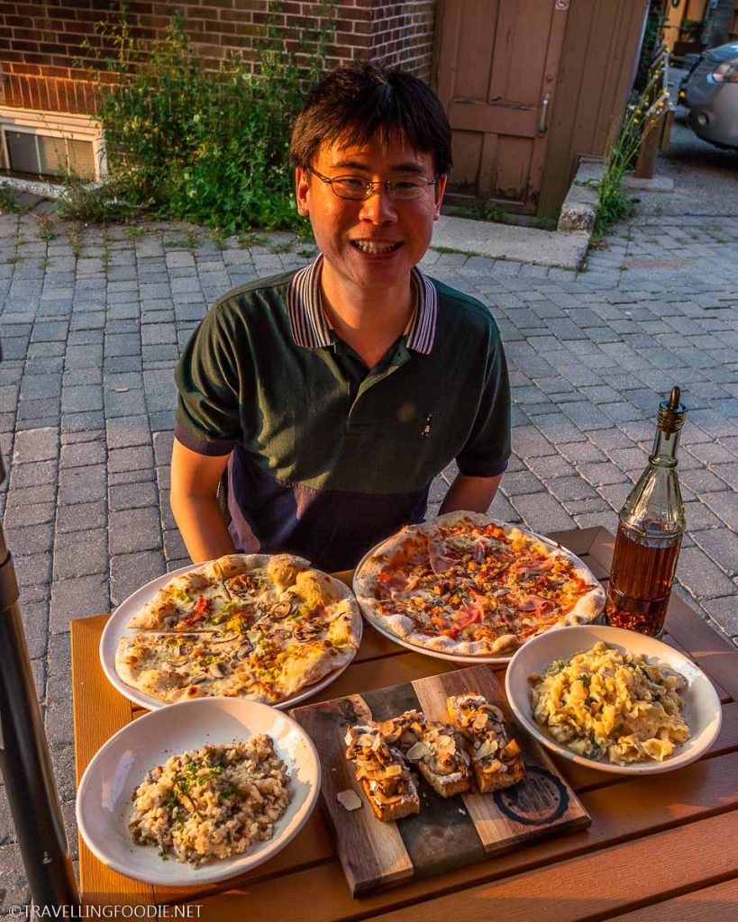 Travelling Foodie Raymond Cua with Pizza, Pasta, Risotto at Pazzo Pizzeria in Stratford, Ontario