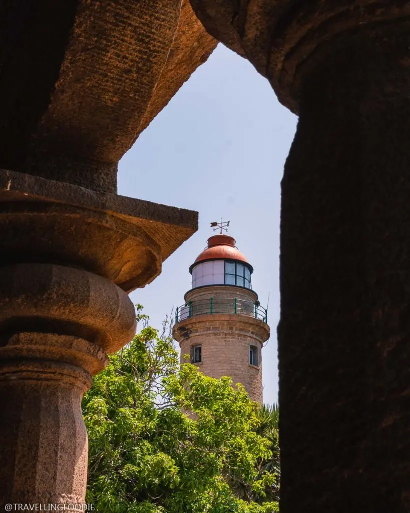 Framing Pallava Lighthouse at Mamallapuram, India