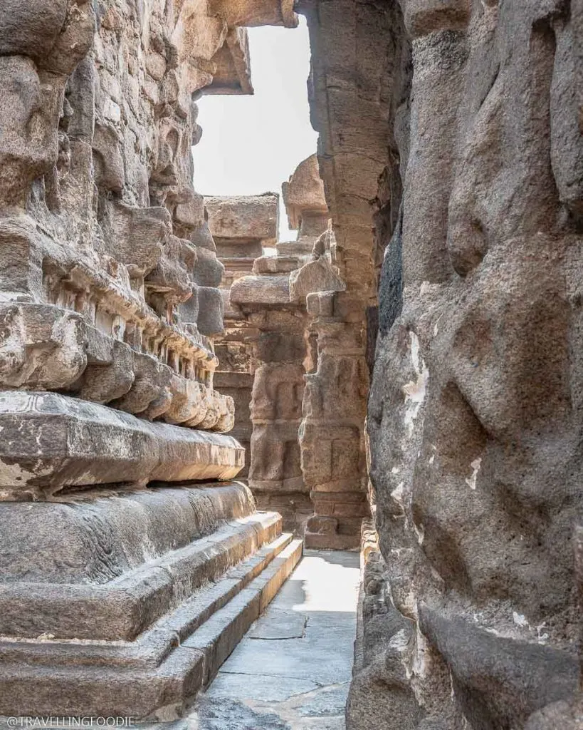 Inner walkways inside Shore Temple at Mahabalipuram, India