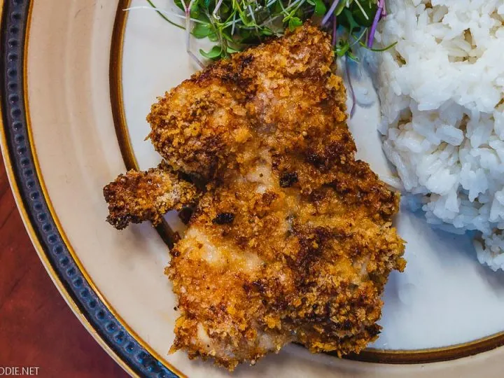Air Fryer Fried Chicken Thighs with Rice and Microgreens