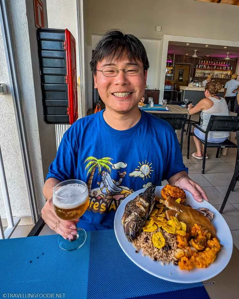 Travelling Foodie Raymond Cua enjoying Cuban beer and food at Snack Bar at Gran Muthu Imperial Cayo Guillermo, Cuba